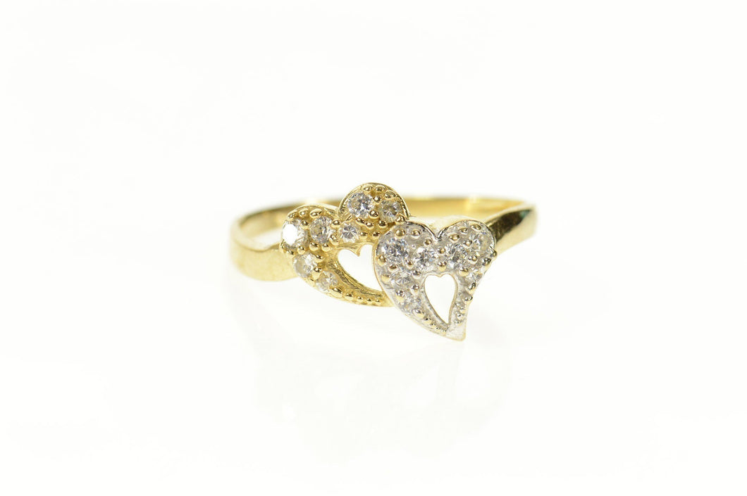 10K Two Tone Pave Diamond Heart Love Promise Ring Size 8.75 Yellow Gold