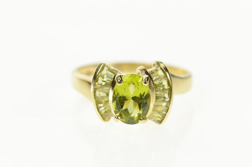 10K Oval Peridot Semi Halo Statement Ring Size 8.25 Yellow Gold
