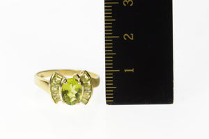 10K Oval Peridot Semi Halo Statement Ring Size 8.25 Yellow Gold
