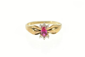 10K Oval Syn. Ruby Diamond Accent Classic Ring Size 5.75 Yellow Gold