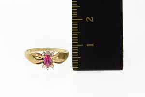 10K Oval Syn. Ruby Diamond Accent Classic Ring Size 5.75 Yellow Gold