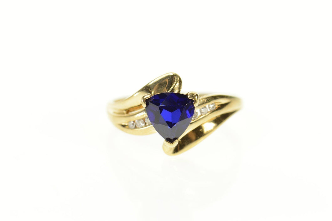 10K Trillion Syn. Sapphire Diamond Accent Bypass Ring Size 6.75 Yellow Gold