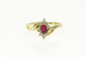 14K Marquise Ruby Diamond Halo Bypass Ring Size 5.5 Yellow Gold