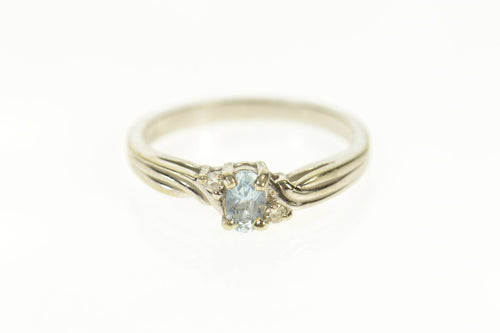 10K Three Stone Blue Topaz Diamond Bypass Ring Size 6 White Gold