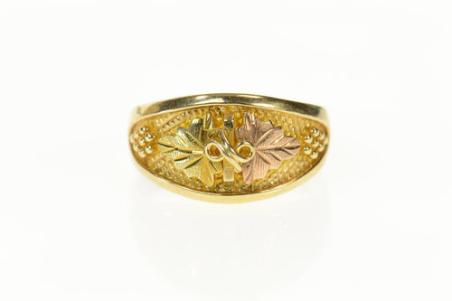 10K Rounded Black Hills Leaf Statement Band Ring Size 11 Yellow Gold