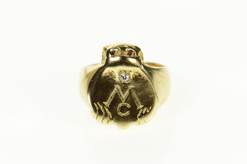 14K MC Monogram Diamond Ruby Statement Ring Size 6.5 Yellow Gold