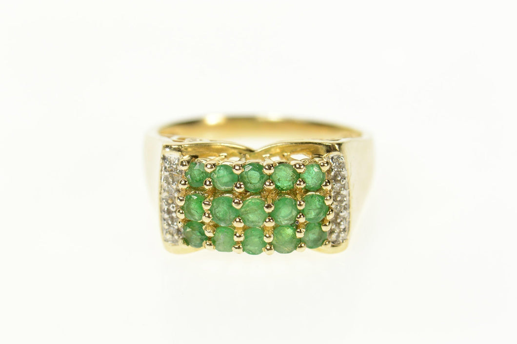14K Squared Emerald Diamond Statement Band Ring Size 8.75 Yellow Gold