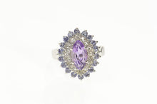 Load image into Gallery viewer, 10K Marquise Amethyst CZ Syn. Tanzanite Halo Ring Size 5 White Gold