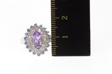 Load image into Gallery viewer, 10K Marquise Amethyst CZ Syn. Tanzanite Halo Ring Size 5 White Gold