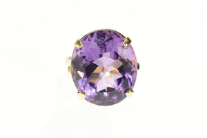 14K Classic Retro Amethyst Solitaire Cocktail Ring Size 6.25 Yellow Gold