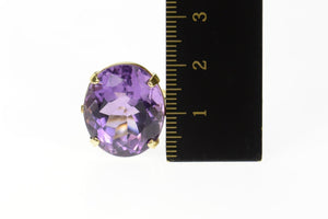 14K Classic Retro Amethyst Solitaire Cocktail Ring Size 6.25 Yellow Gold