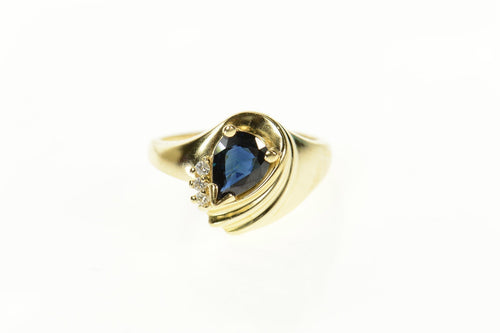 14K Pear Sapphire Diamond Accent Statement Ring Size 6 Yellow Gold