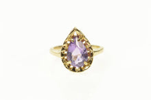 Load image into Gallery viewer, 10K Pear Amethyst Solitaire Statement Cocktail Ring Size 2.5 Yellow Gold