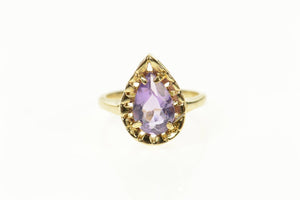 10K Pear Amethyst Solitaire Statement Cocktail Ring Size 2.5 Yellow Gold