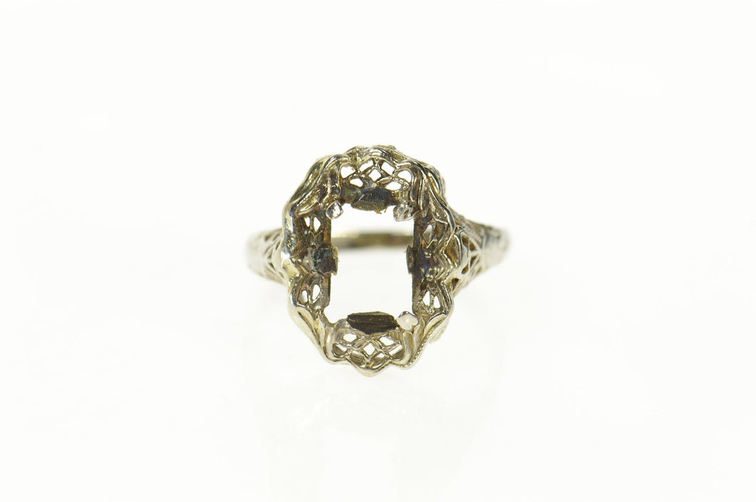10K Art Deco Filigree Ornate Statement Setting Ring Size 4.75 White Gold
