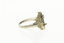 Load image into Gallery viewer, 10K Art Deco Filigree Ornate Statement Setting Ring Size 4.75 White Gold
