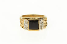 Load image into Gallery viewer, 10K Squared Black Onyx Diamond Textured Ring Size 7.75 Yellow Gold