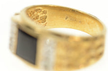 Load image into Gallery viewer, 10K Squared Black Onyx Diamond Textured Ring Size 7.75 Yellow Gold