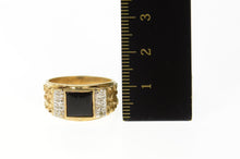 Load image into Gallery viewer, 10K Squared Black Onyx Diamond Textured Ring Size 7.75 Yellow Gold