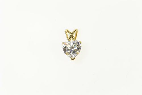 14K Heart Cubic Zirconia Solitaire Love Symbol Pendant Yellow Gold