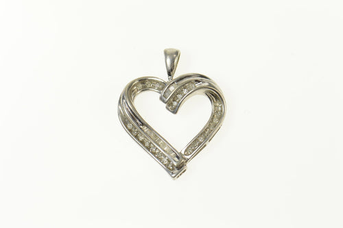 10K Classic Curvy Diamond Encrusted Heart Pendant White Gold