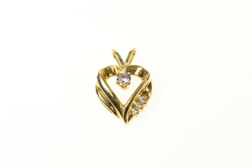 10K Heart Syn. Tanzanite CZ Accent Heart Pendant Yellow Gold