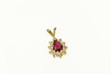 Load image into Gallery viewer, 14K Pear Ruby CZ Halo Ornate Statement Pendant Yellow Gold