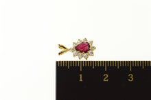 Load image into Gallery viewer, 14K Pear Ruby CZ Halo Ornate Statement Pendant Yellow Gold