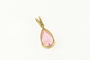 14K Pear Pink Cubic Zirconia Solitaire Statement Pendant Yellow Gold