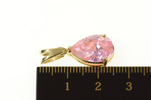14K Pear Pink Cubic Zirconia Solitaire Statement Pendant Yellow Gold