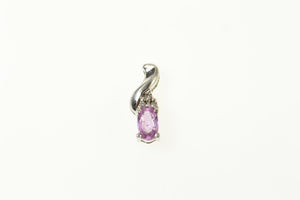 10K Oval Pink Sapphire Diamond Accent Simple Pendant White Gold
