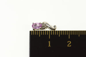 10K Oval Pink Sapphire Diamond Accent Simple Pendant White Gold