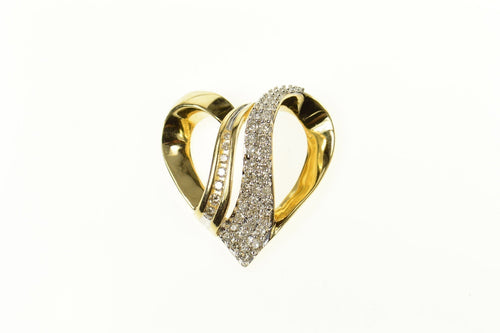 14K Pave Diamond Encrusted Heart Loop Pendant Yellow Gold