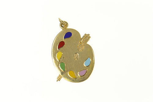 14K Enamel Painters Palette Art Artist Charm/Pendant Yellow Gold