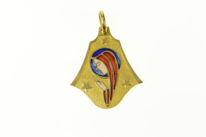 18K Enamel Virgin Mary Christian Faith Pendant Yellow Gold
