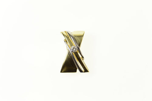 14K Diamond Two Tone X Criss Cross Clip Slide Pendant Yellow Gold