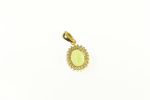 14K Oval Peridot Diamond Halo Statement Pendant Yellow Gold