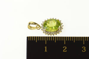 14K Oval Peridot Diamond Halo Statement Pendant Yellow Gold