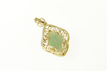 Load image into Gallery viewer, 14K Jadeite Ornate Filigree Trim Statement Pendant Yellow Gold