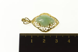 14K Jadeite Ornate Filigree Trim Statement Pendant Yellow Gold