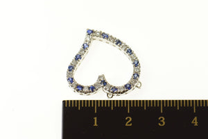 14K Sapphire Diamond Encrusted Heart Pendant White Gold