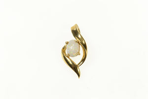 14K Oval Natural Opal Solitaire Wavy Pendant Yellow Gold