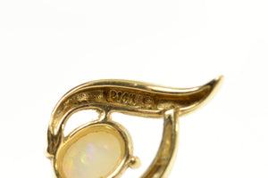 14K Oval Natural Opal Solitaire Wavy Pendant Yellow Gold