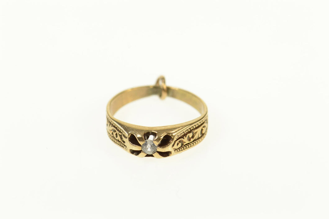10K Victorian Ornate Mini Engagement Ring Charm/Pendant Yellow Gold