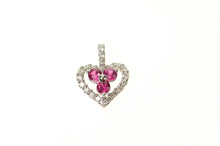 Load image into Gallery viewer, 14K Classic Diamond Halo Ruby Heart Love Pendant White Gold