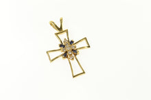 Load image into Gallery viewer, 14K Diamond Sapphire Cluster Cross Christian Pendant Yellow Gold