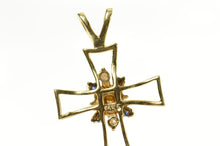 Load image into Gallery viewer, 14K Diamond Sapphire Cluster Cross Christian Pendant Yellow Gold