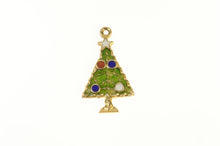 Load image into Gallery viewer, 14K Enamel Christmas Holiday Tree Retro Charm/Pendant Yellow Gold