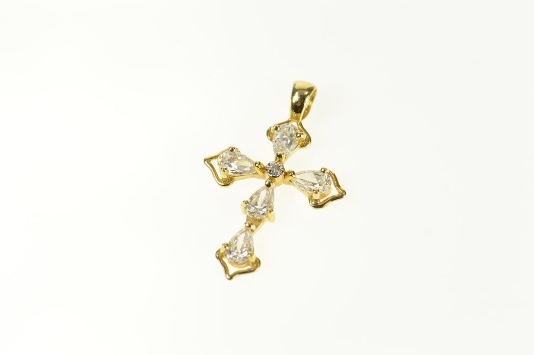 14K Peat White Topaz Diamond Accent Christian Pendant Yellow Gold