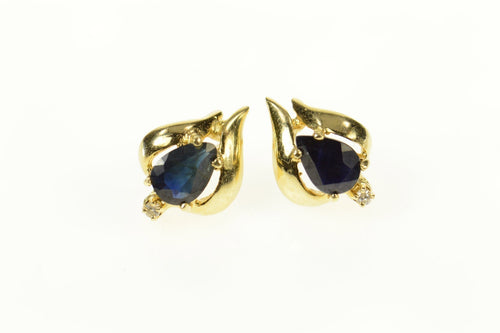 14K Pear Sapphire Diamond Accent Classic Stud Earrings Yellow Gold